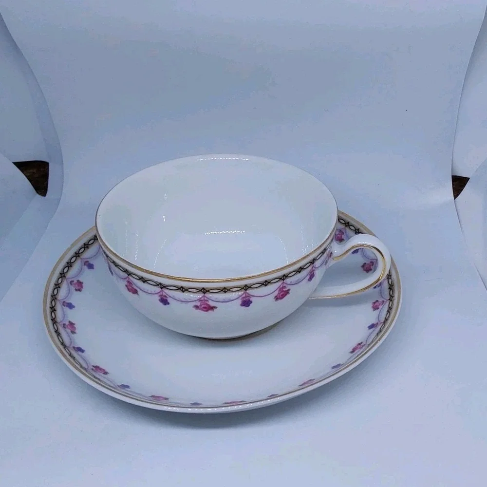 Heinrich‎ H&C  Set Of 5 Pink Roses Gray Laurel Cup & Saucer Sets